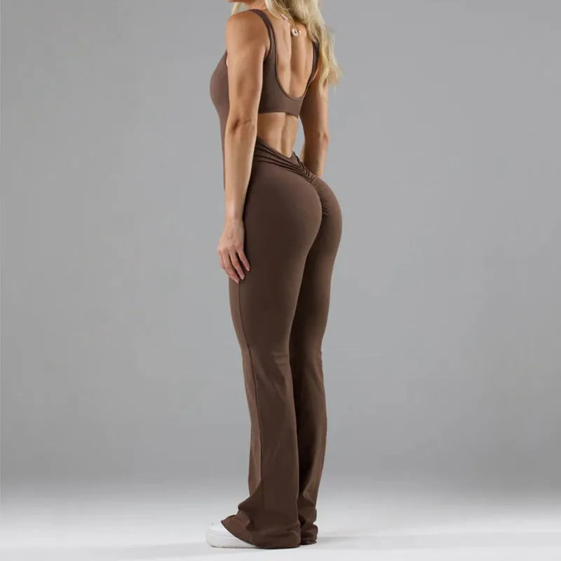 Women's tight yoga bodysuit in milk silk polyester with mid waist design and built-in chest pads