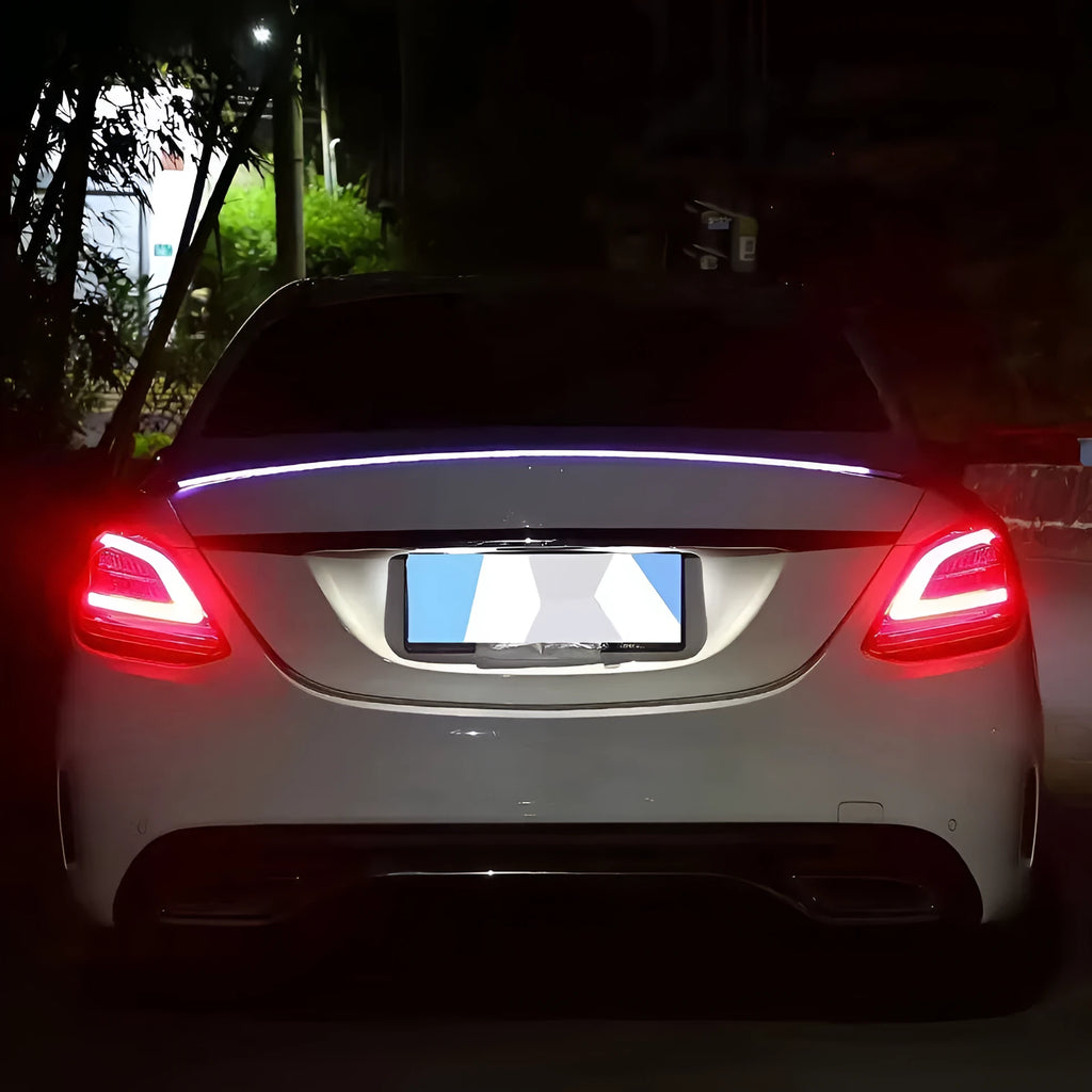 1.2 metre and 1.3 metre automobile LED streamer tail turn signal accessory on a car boot.