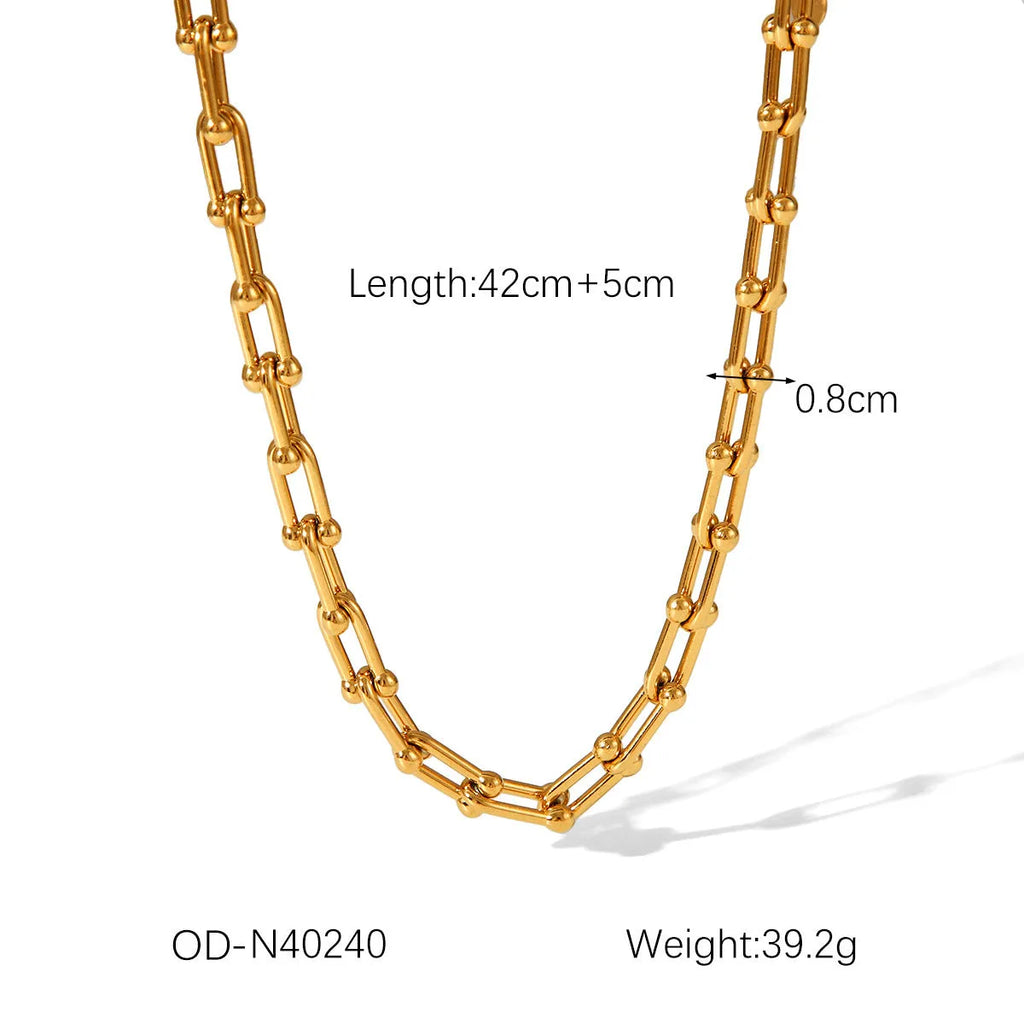 Stainless steel horseshoe chain jewellery set with necklace, bracelet and earrings featuring titanium steel pendants