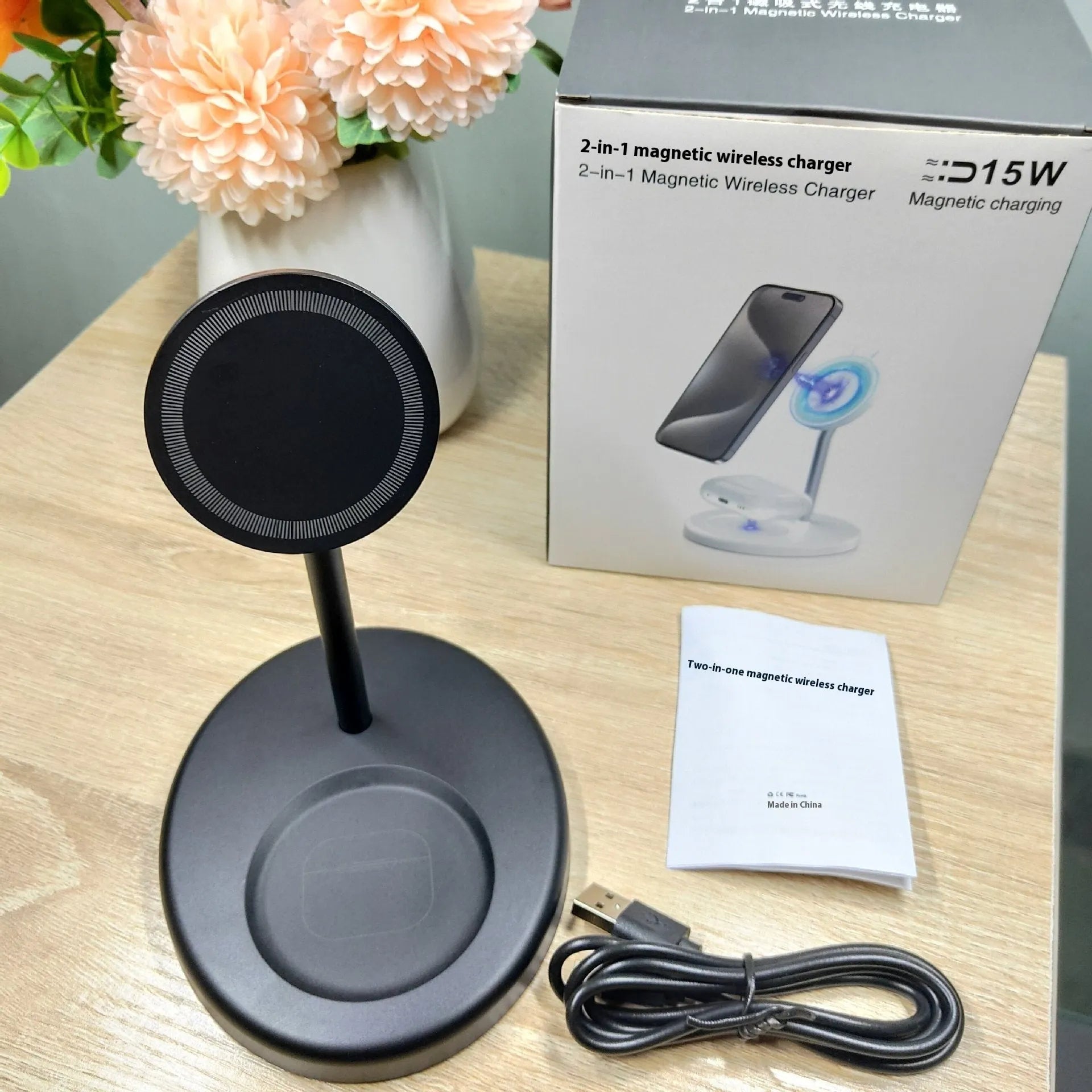 Vertical wireless charger with cooling holes for 30W fast charging of mobile phones
