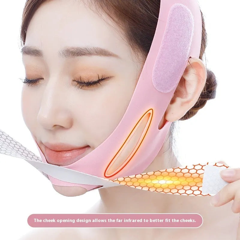 Pink elastic V face bandage for facial contouring and skincare support