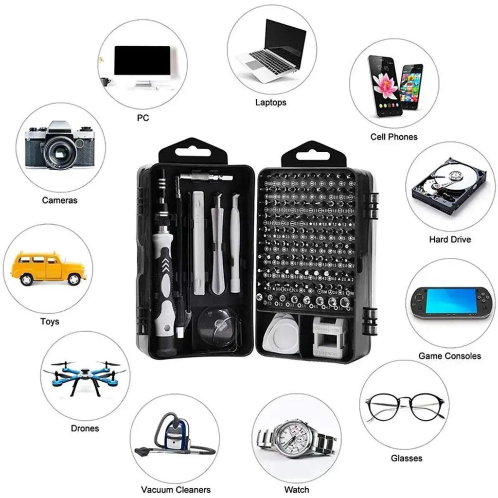115 in 1 precision screwdriver set with magnetic bits, anti-rust metal, ergonomic handle, and storage case