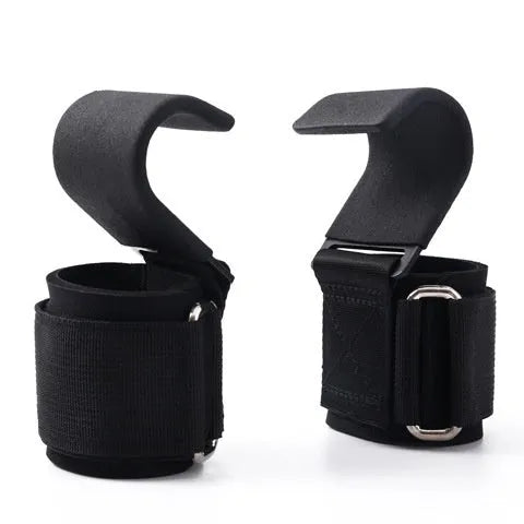 Pull-up grip hook with coated steel hook and rubber nylon buckle, 37.5cm by 8cm, for pull-ups and back training