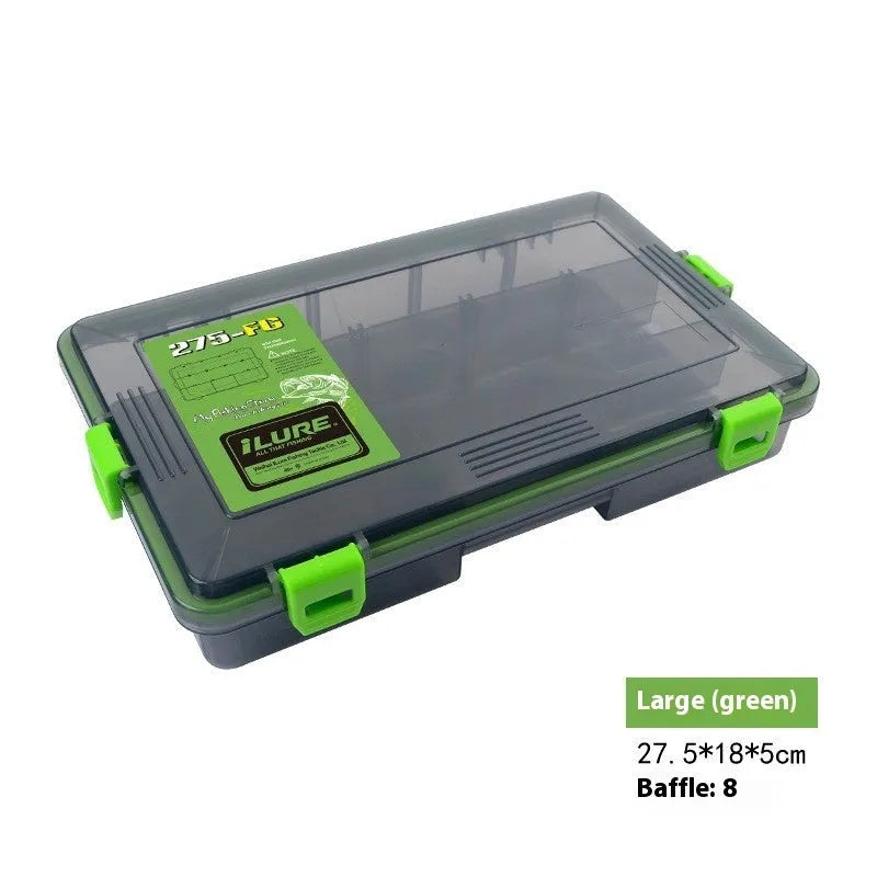Orange waterproof plastic fishing lure storage box with lid open.