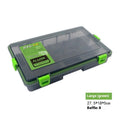 Orange waterproof plastic fishing lure storage box with lid open.