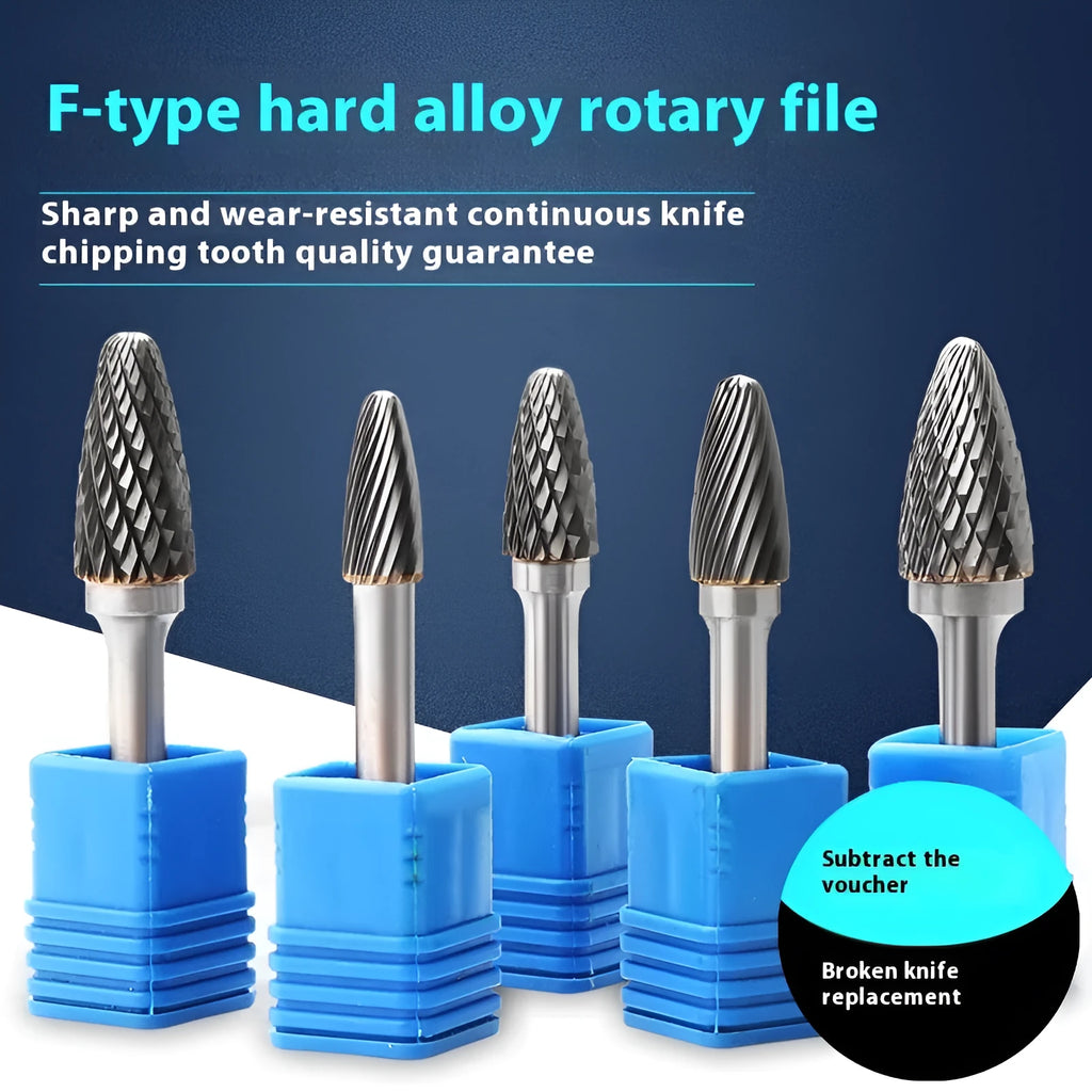 Tungsten steel alloy rotary file with F-shaped cutter for grinding engraving and milling applications
