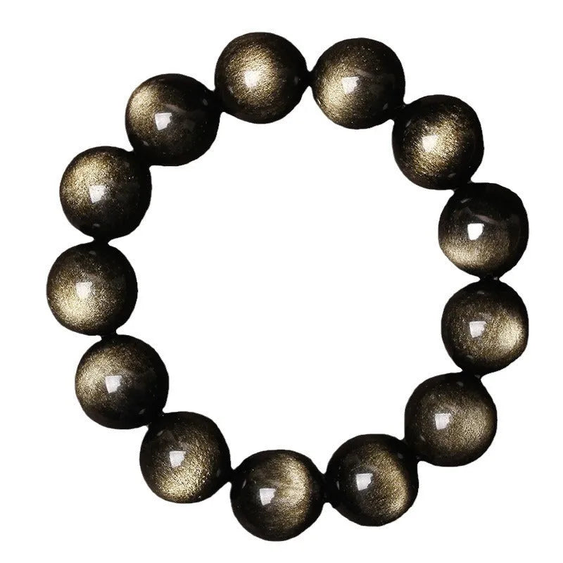 Hand-woven round obsidian crystal bracelet for couples on wrist, showing ethnic style and adjustable fit.