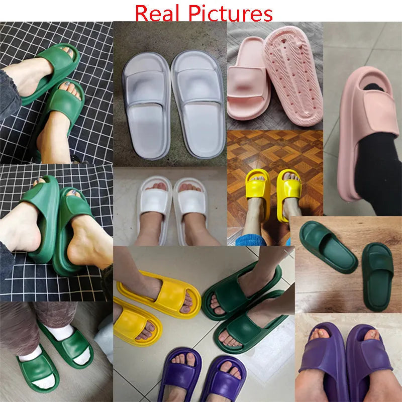 Soft EVA flip-flop slippers in multiple colours on a white background, showing thick sole and non-slip pattern.