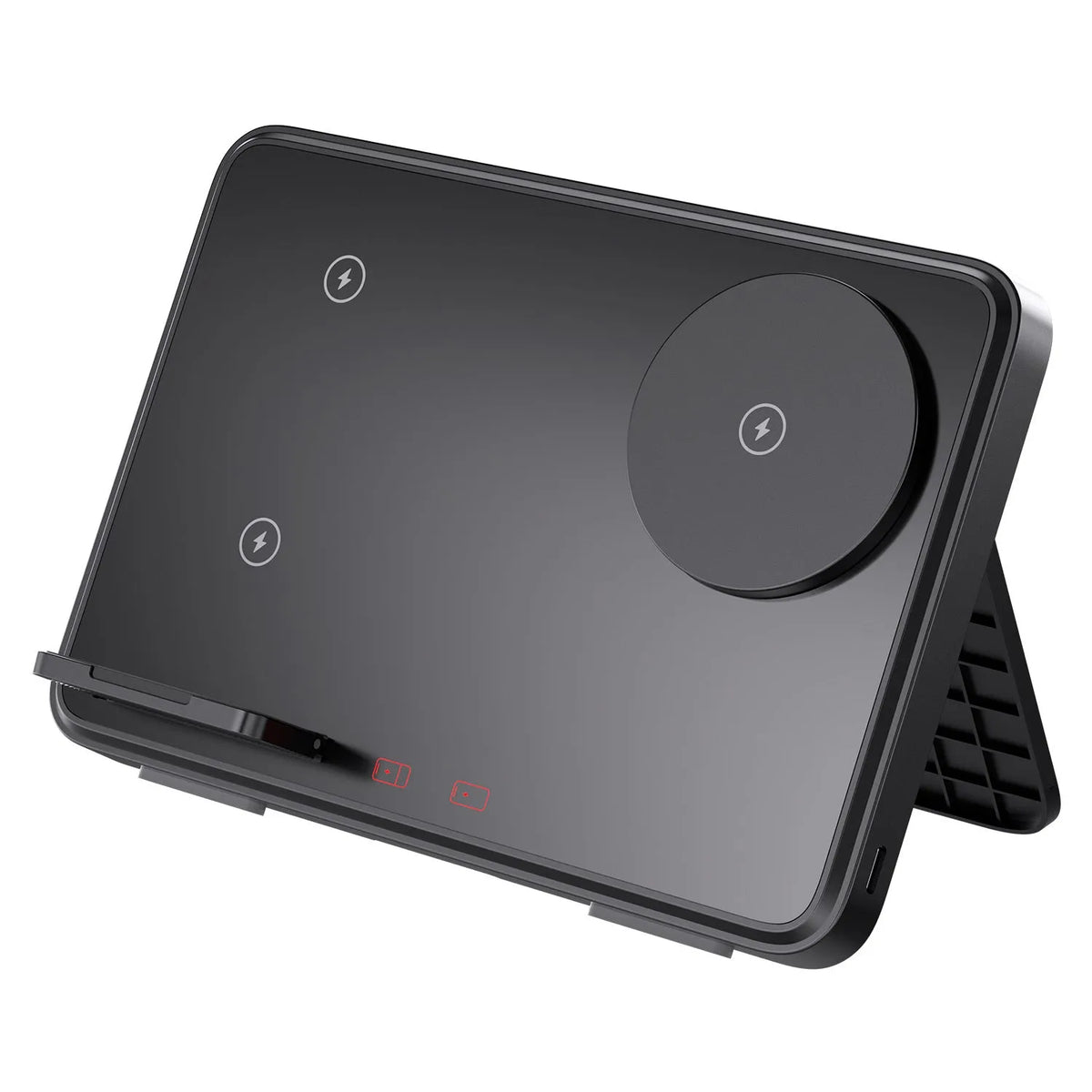15W three-in-one wireless charger in Black or Ivory White, 184 x 21.5 x 130 mm, for Apple and Samsung devices