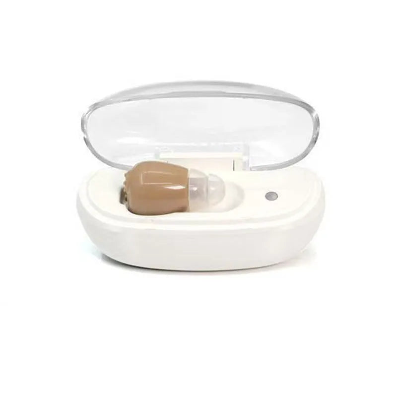 Medical grade noise reduction hearing aid for elderly in skin colour, rechargeable wireless behind-the-ear sound amplifier