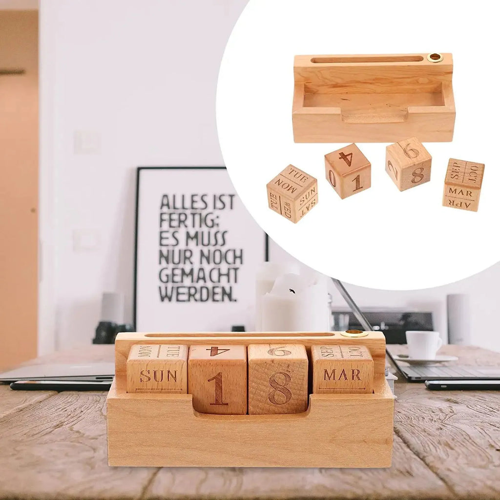 Solid wood simple desk calendar decoration in English small or large size