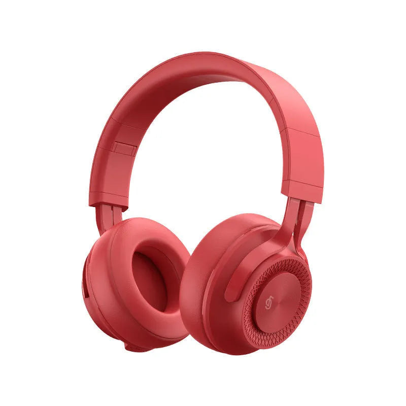 Red sports Bluetooth headset showing power display, for calls and music with 18-hour battery.