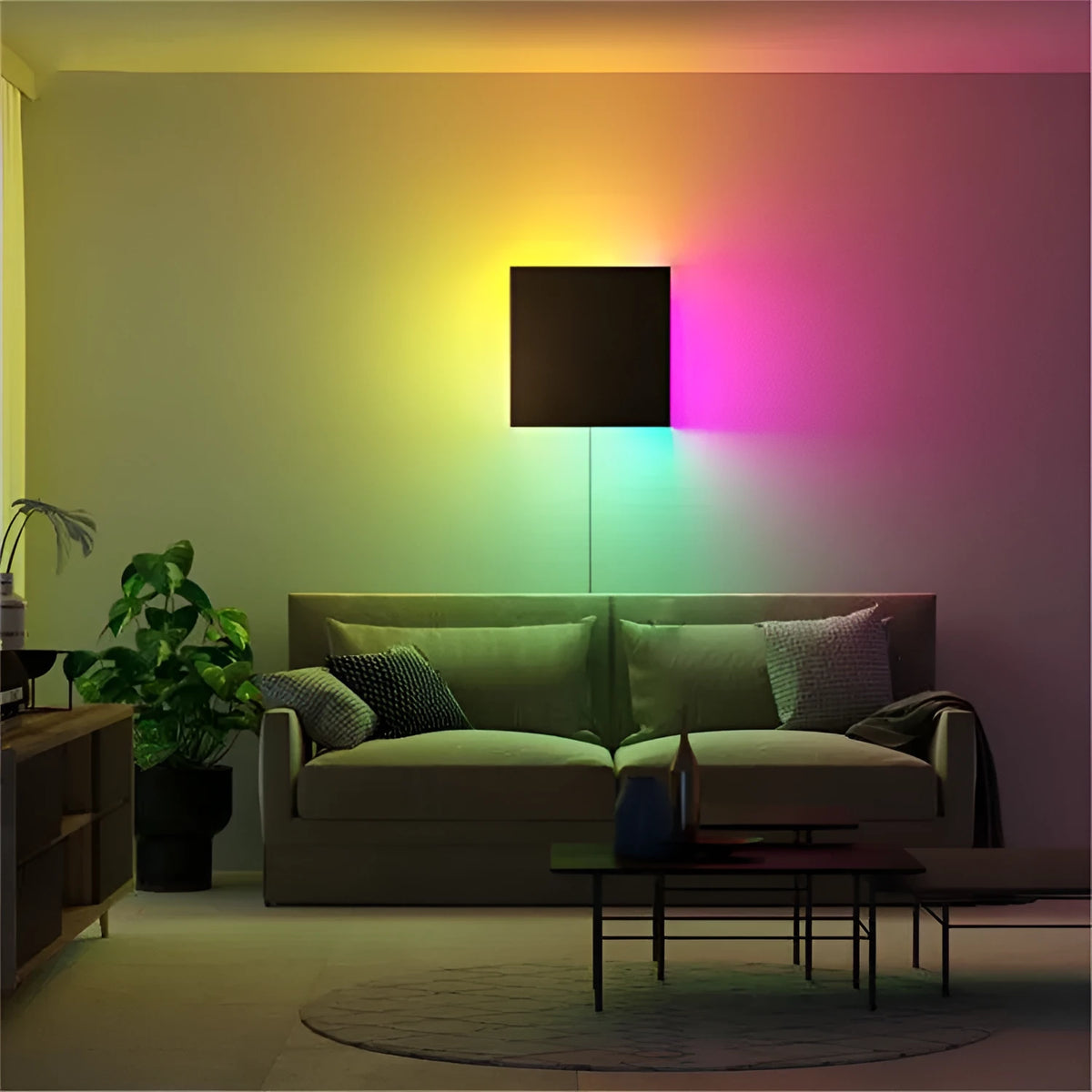20cm x 20cm square black aluminium LED wall light for bedroom or bedside, RGB or warm light, 110V-220V