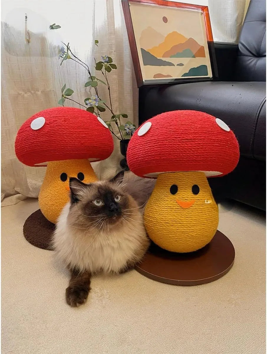 Mushroom-shaped cardboard cat scratch board with accordion fold design for furniture protection