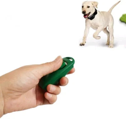 Plastic two-in-one dog training whistle ring in black on white background