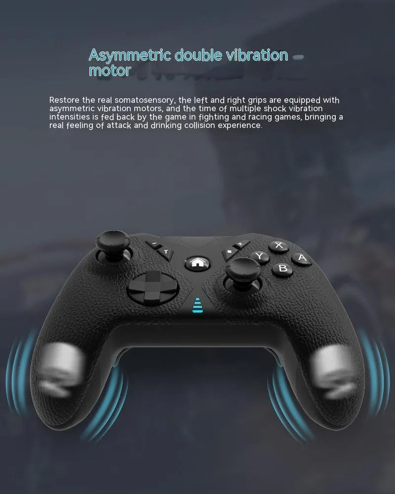 Black ABS plastic wireless game controller with textured grip for Nintendo, PC, and mobile.