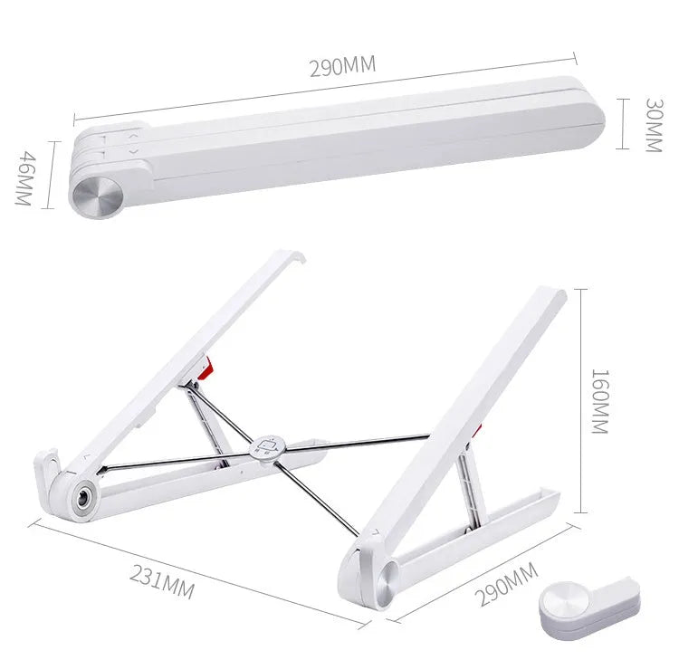 White Whale Race adjustable laptop stand with cooling radiator base for Apple MacBook.