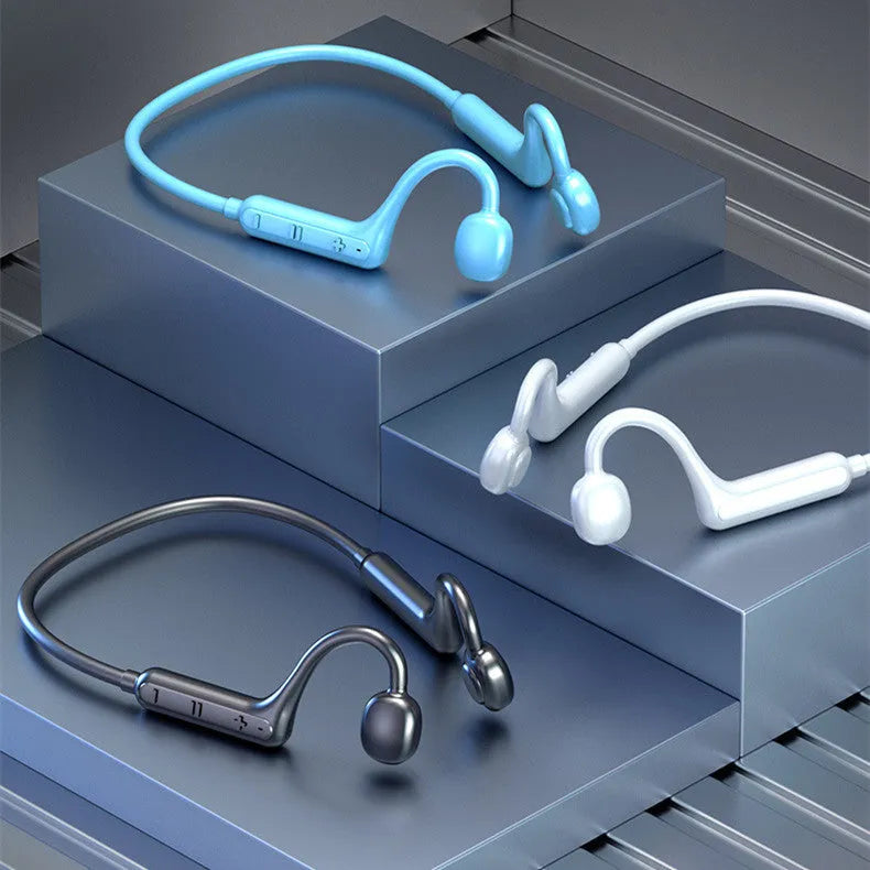 Bone conduction Bluetooth neck hanging stereo headset in black with power display and voice control