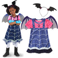 Blue cotton Halloween princess dress for toddlers with short sleeves, shown on child mannequin
