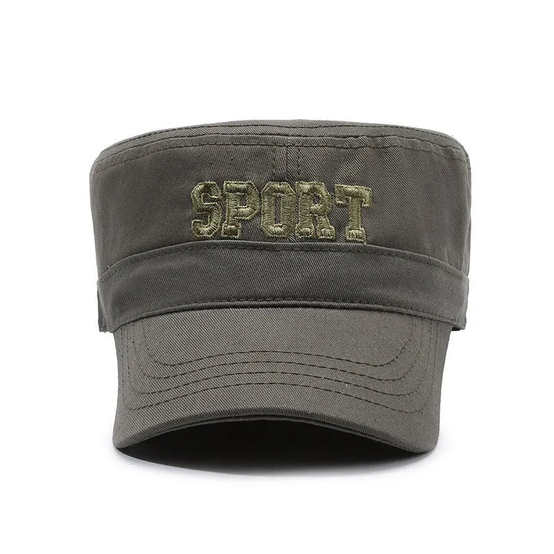 Men's adjustable cotton peaked cap in army green colour with a dome crown.