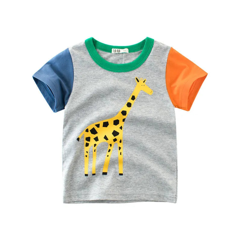 Children's T-shirt with animal print designs in cotton blend fabric available in multiple sizes