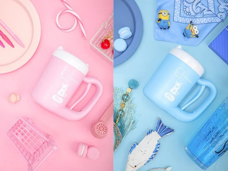 Blue pet paw cleaning cup with silicone brush for small dogs and cats on white background
