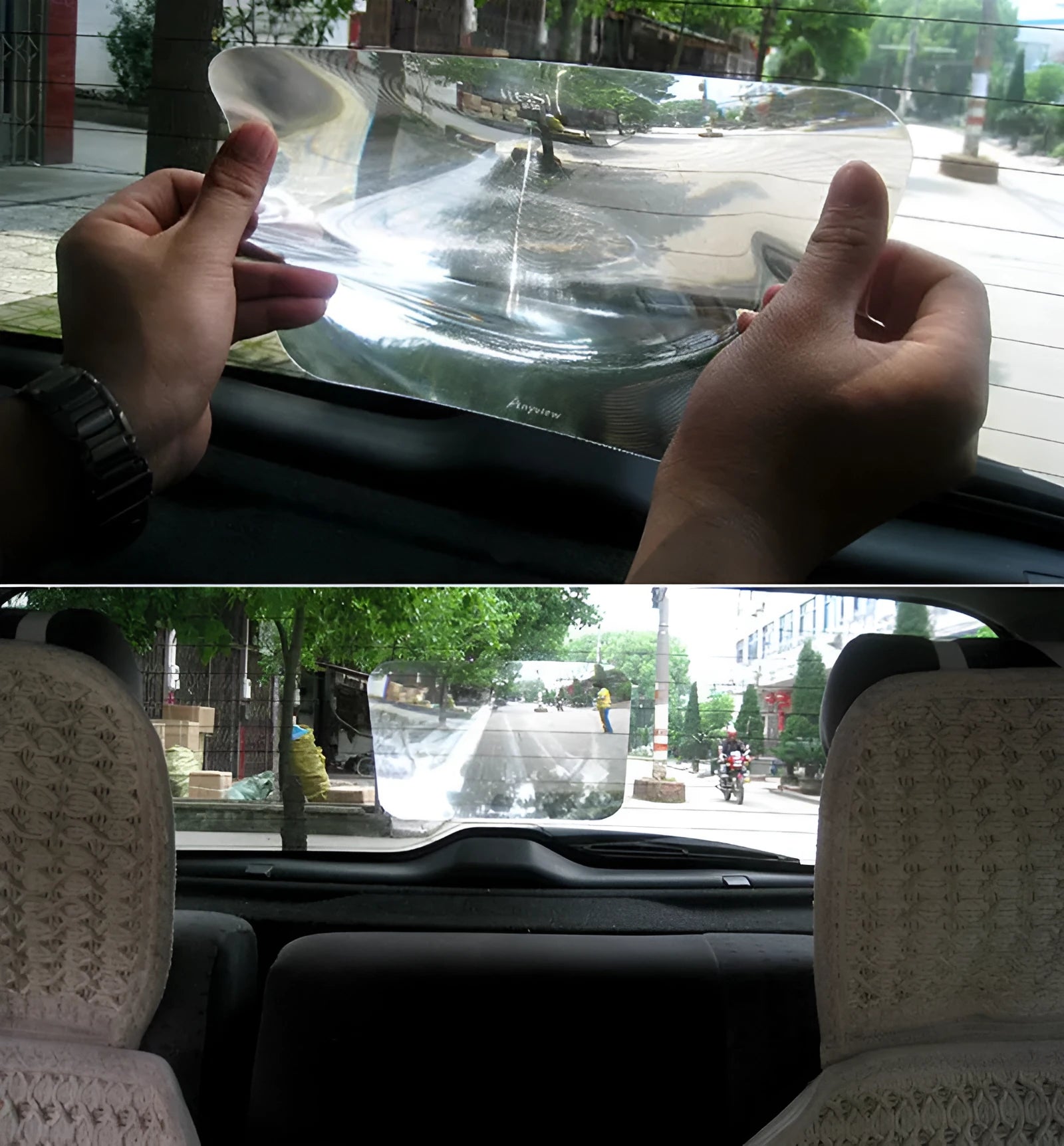 Fresnel lens car reversing sticker 200x250mm on rear window showing wide angle view