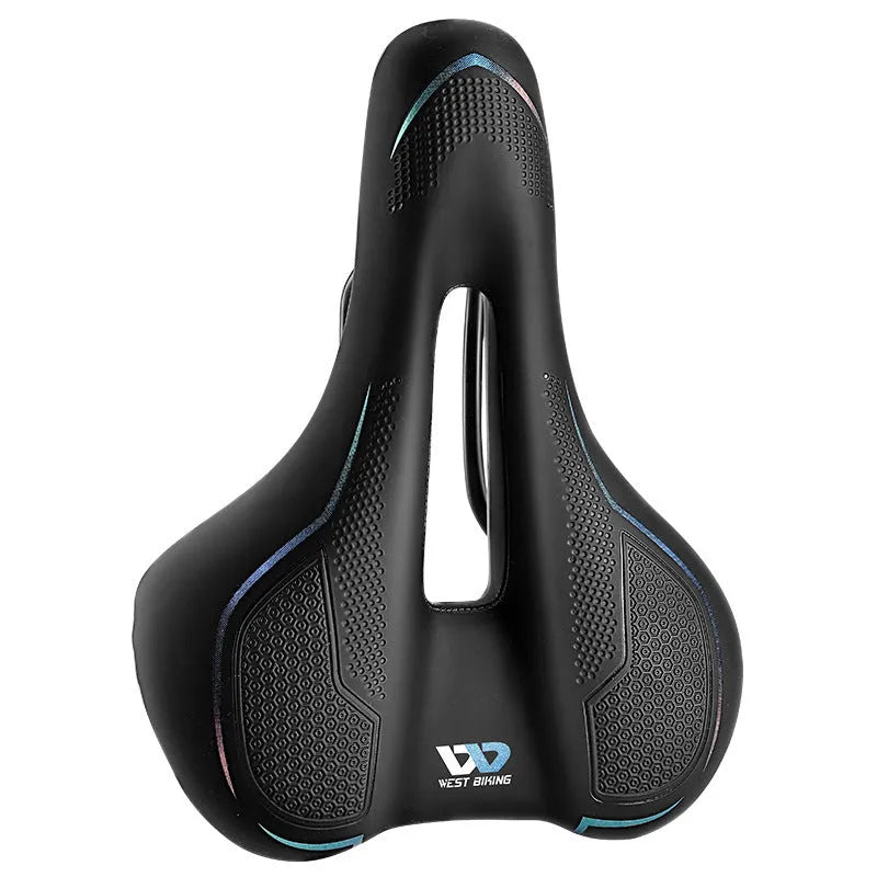 Bicycle saddle with high elastic sponge cushioning in black and colourful design options