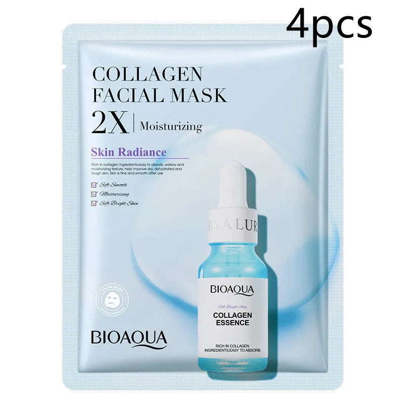 Collagen face mask sheet mask with hyaluronic acid 30g in white packet for moisturising and firming skin