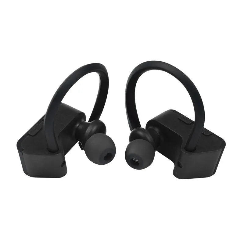V5.0 Bluetooth wireless earphones with ergonomic design in black, grey, and red colour options