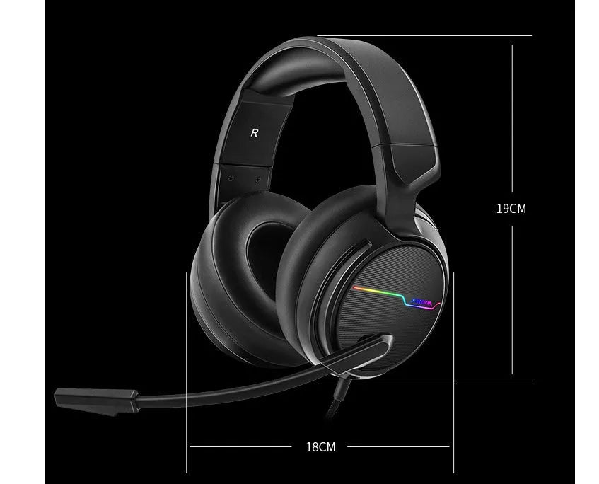 Siberian V20 black gaming headset with 50mm speakers and 7 colour light vibration on a desk