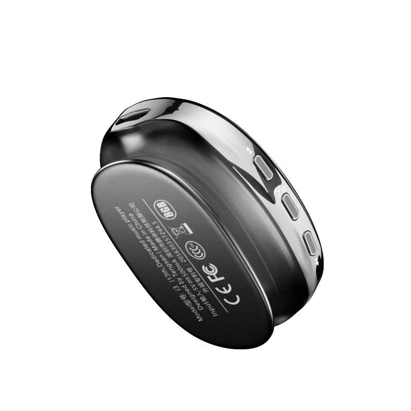 Blue Bluetooth MP4 music player with OLED screen showing track info, next to black and rose gold colour options.