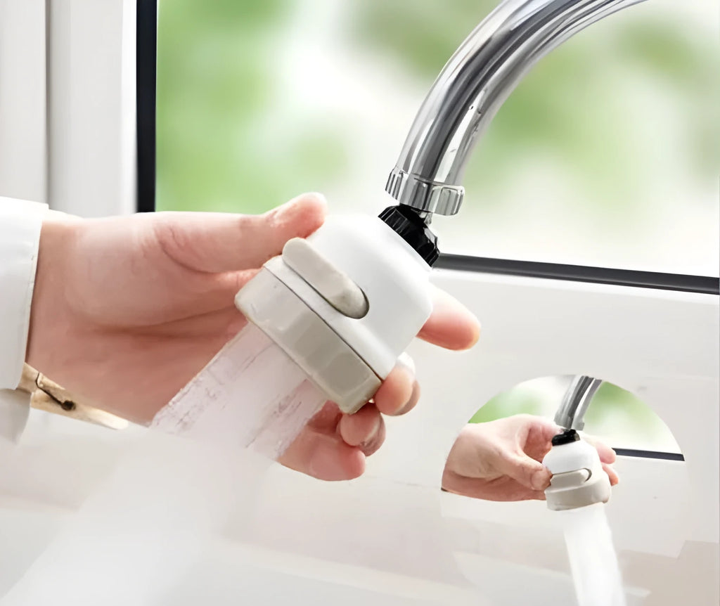 White and grey ABS faucet booster shower with 3-mode spray and 360-degree rotation for round taps