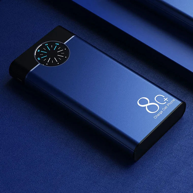 20000mAh alloy-shell power bank in black, red or blue with LED flashlight