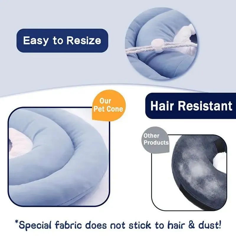 Blue adjustable Elizabethan recovery collar for dog or cat with spring buckle.