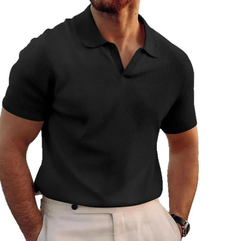 Men's slim fit waffle knit T-shirt in lightweight polyester, shown in a solid colour with short sleeves.