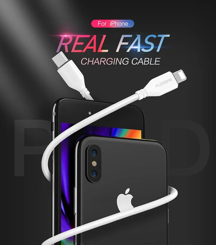 White nylon-braided USB-C to Lightning charging cable for iPhone, 1 metre long