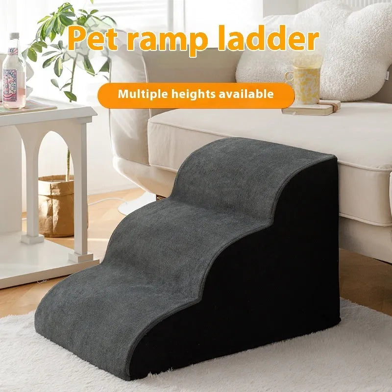 Wooden dog stairs with washable fabric steps in brown, for small medium dogs