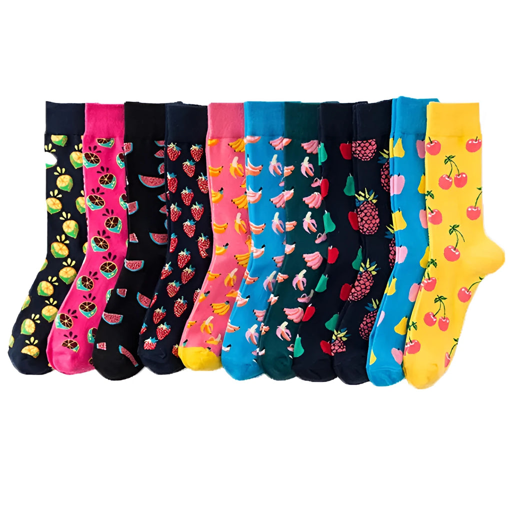 Happy tube socks with banana fruit design in cotton 200-pin high-density one size 39-43 for men and women