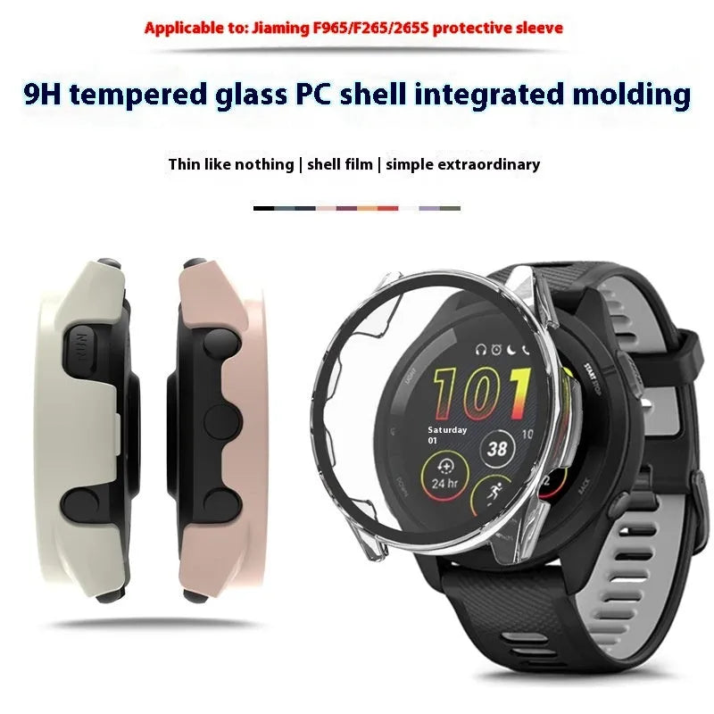 Hard PC tempered film protective shell for Garmin Forerunner 965 265 265S watch, 46mm, black colour