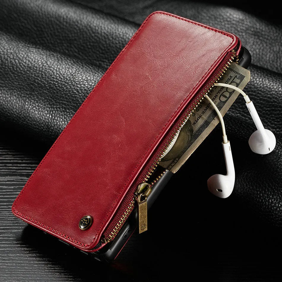 Black PU leather flip phone case for Samsung Galaxy Note 9 showing front and back.
