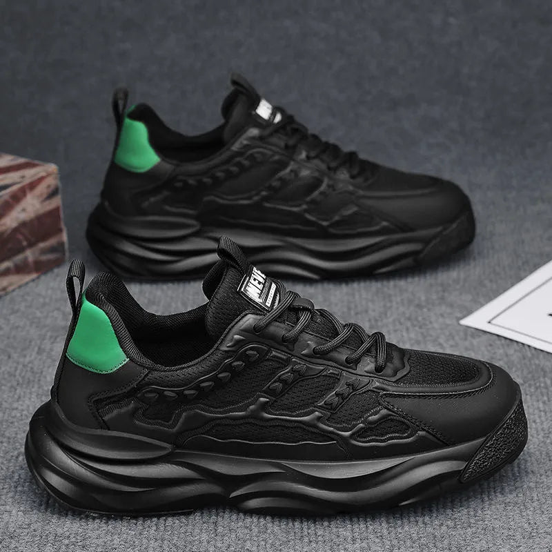 Men's solid colour breathable mesh shoes with round toe design in black and white options