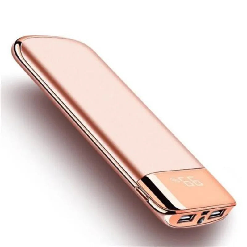 Y10 black portable power bank with LCD screen showing battery percentage and two USB ports.