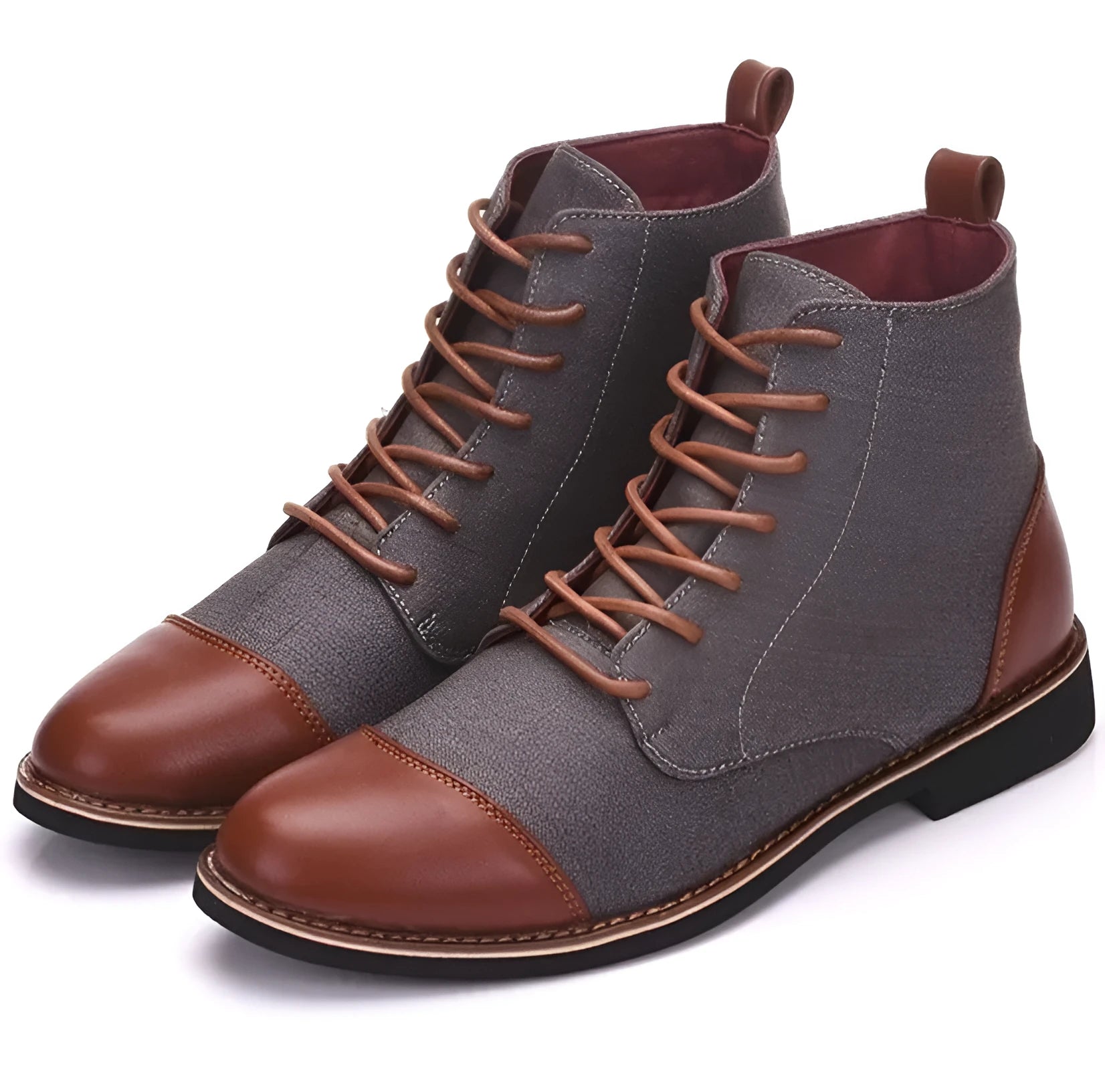Men's large black leather motorcycle boots with silver belt buckle closures on a rubber sole.