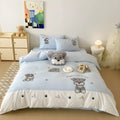 Cute Schnauzer cartoon pattern cotton bed sheet set showing quilt cover, flat sheet and pillowcases