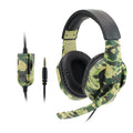 Army green camouflage wired gaming headset with microphone and over-ear design