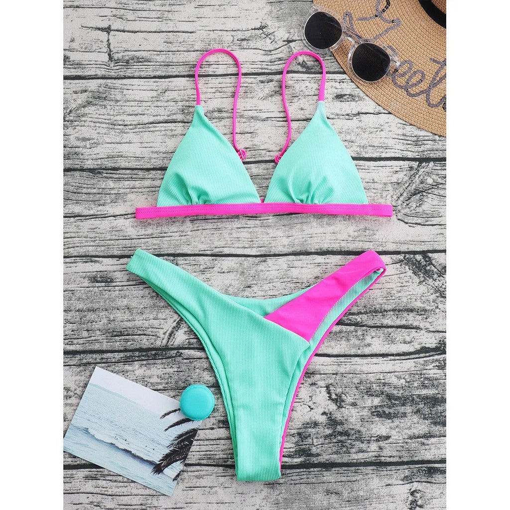 Women's nylon swimsuit briefs bikini set in Pattern 1 and Pattern 2 colours