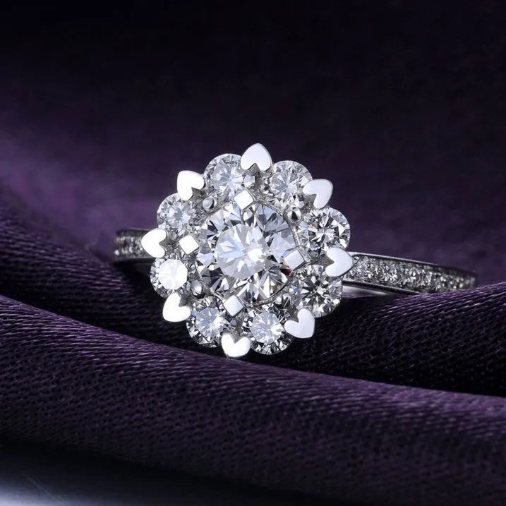 Micro carat diamond and zircon engagement ring set in white gold, available in sizes 16-19