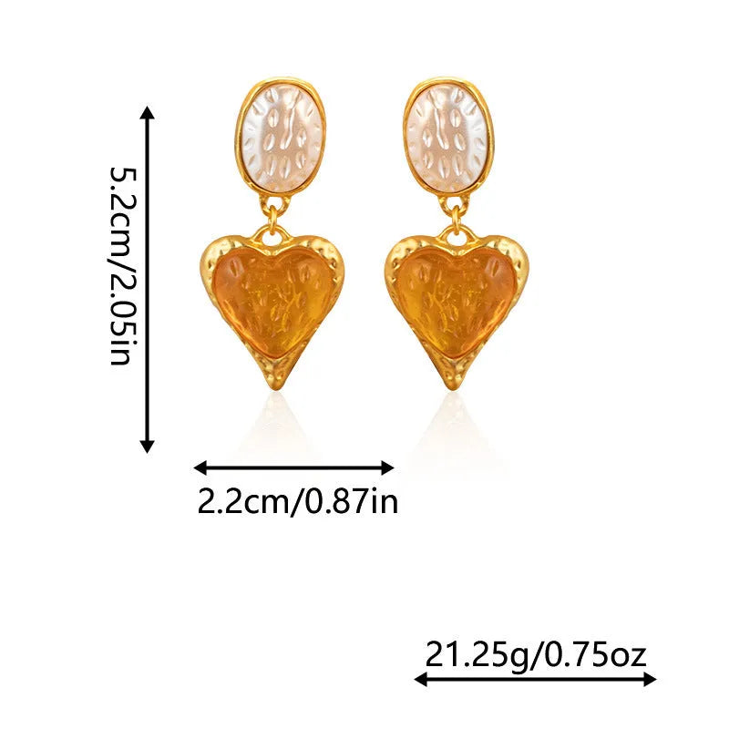 Silver needle pleated oval love heart stud earrings in purple, red, green, yellow/white colour options