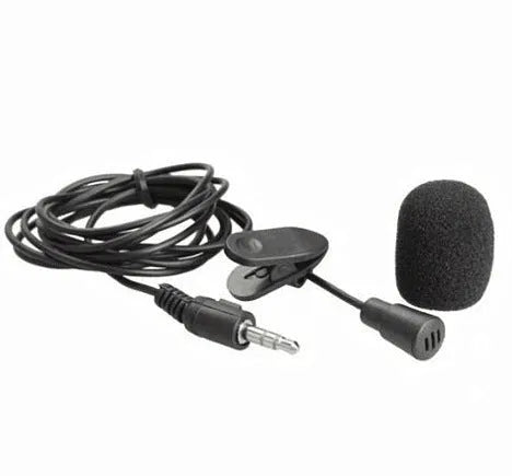Black condenser lavalier microphone with 2m lead wire and 3.5mm plug for voice recording